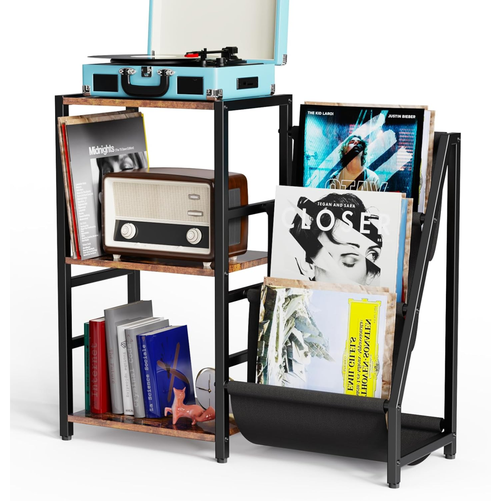 200 LP Record Stand 3-Tier Vinyl Storage Holder Rack Wooden Display Table Album