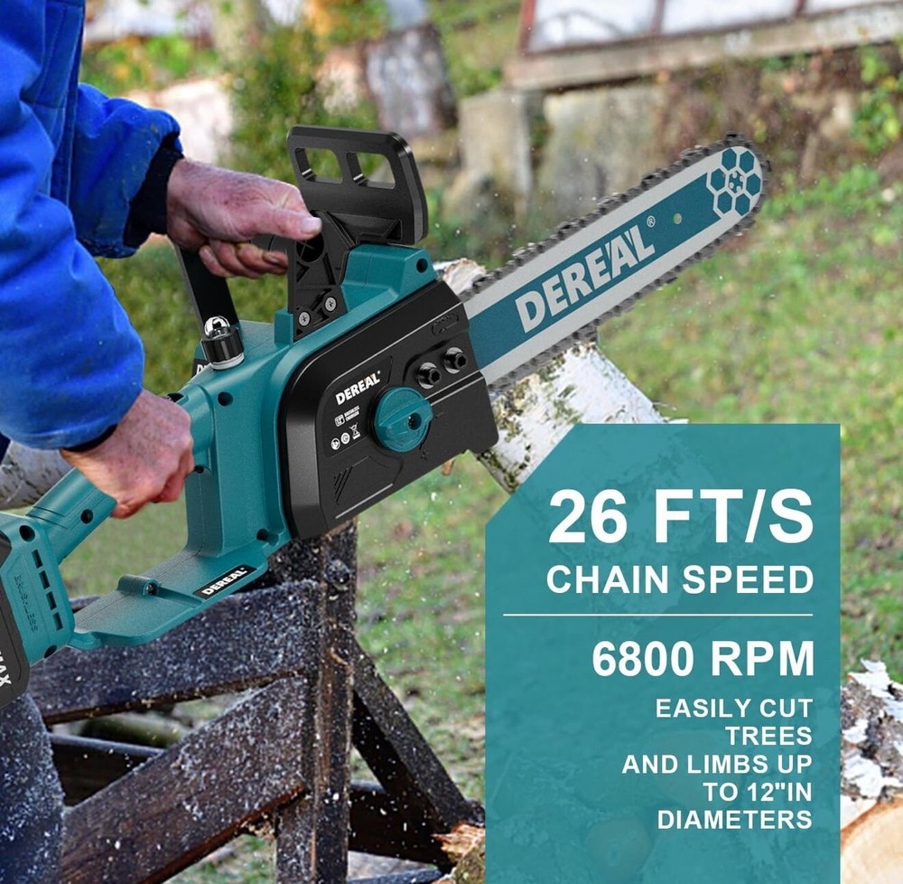DEREAL 12-Inch 20V Cordless Brushless Electric Handheld Chainsaw