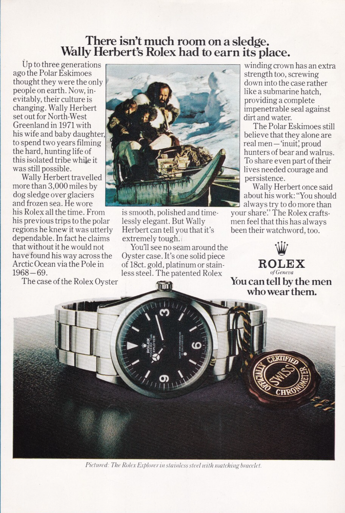 ROLEX Explorer Wally Herbert 1974 Vintage Print Ad Original