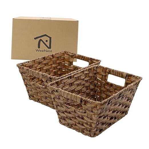 Wicker Storage Basket with Handle, Woven Baskets for Organizing and Trays,