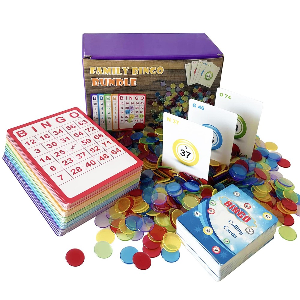 Complete Bingo Game Set with 100 Cards, 1000 Chips & Calling Deck