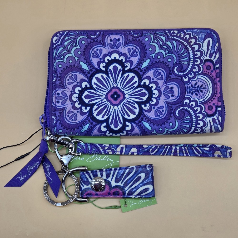 Vera Bradley Purple Floral Quilted Wallet Wristlet with Keychain NWT