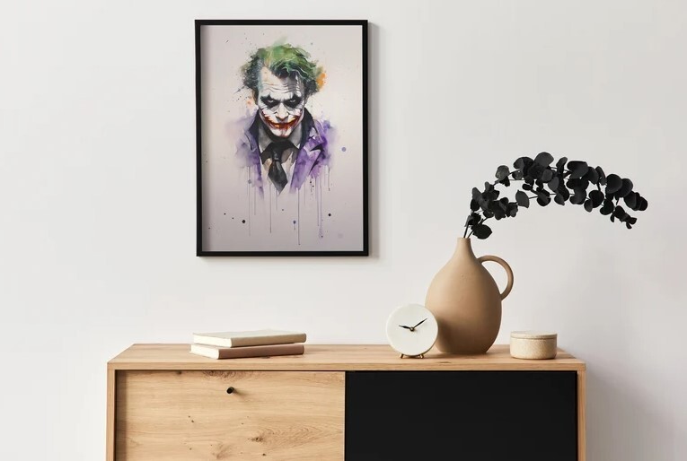 The Joker Watercolor Print, Gamer and Comic Book Lover Home Decor