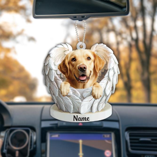 Labrador Retriever Dog Peeking Angel Wings Car Ornament  Dog Christmas Ornament