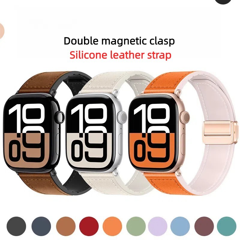 Silicone leather strap for Apple Watch Series 10 9 8 7 6 SE 40/44/41/45/46/49mm
