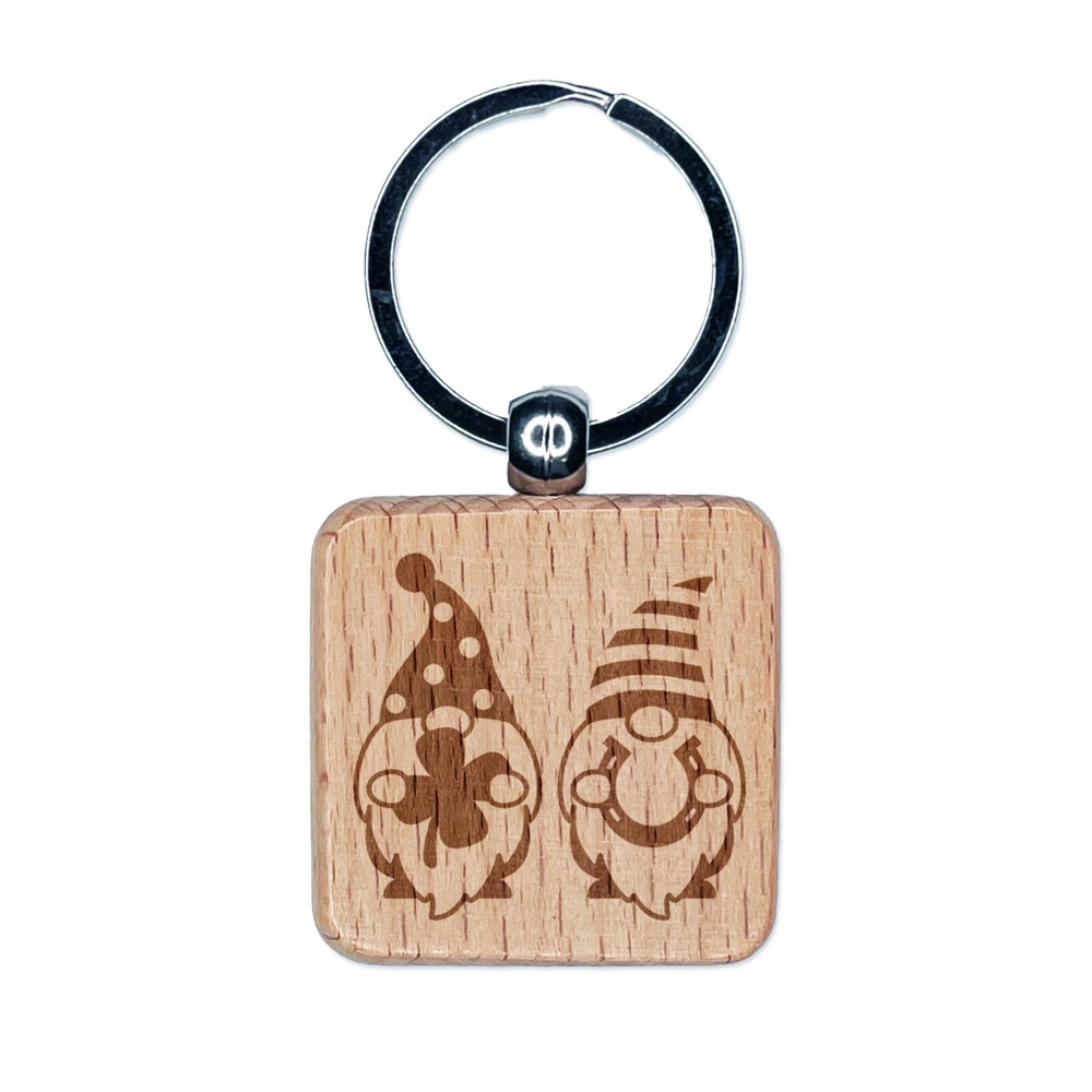 Saint Patrick's Day Gnome Wood Keychain Pair for Luck