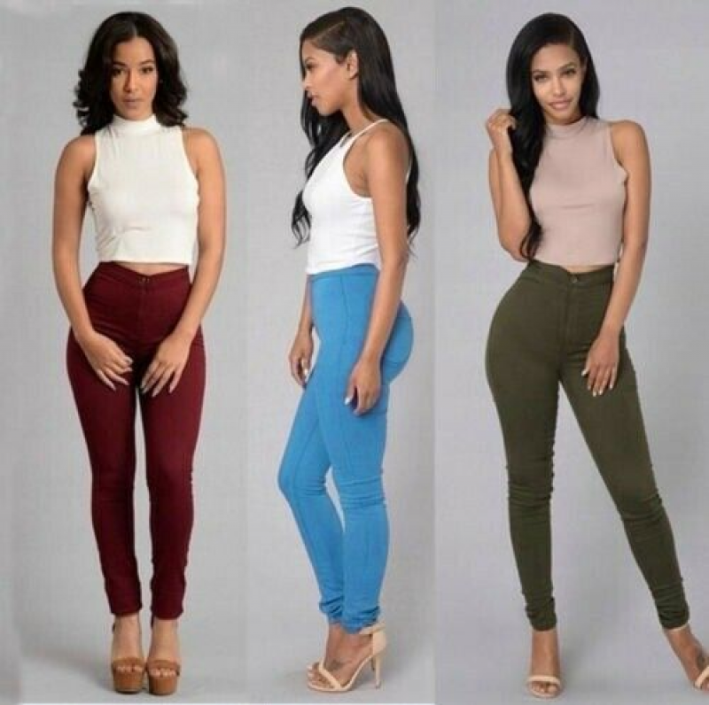 Women Sexy Denim Skinny Pants High Waist Stretch Jeggings Slim Pencil Trousers