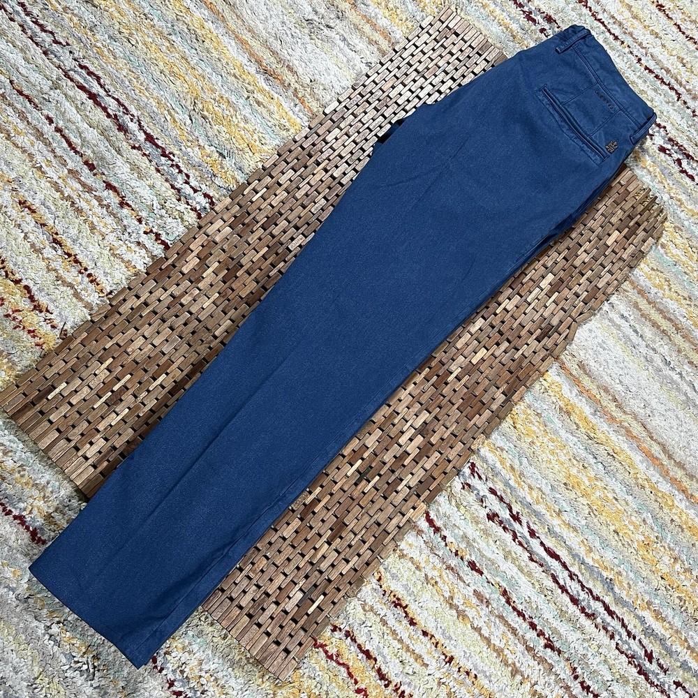 Incotex Slowear Slim Fit Textured Chino Pants Flat Front Indigo Blue Men’s 34