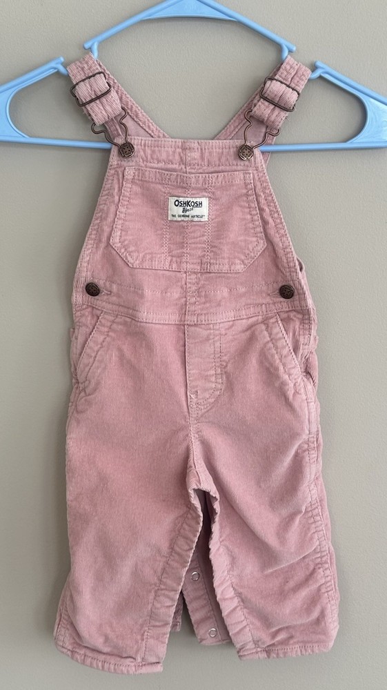 OshKosh BGosh Pink Corduroy Overalls - 12 mo - Snaps for easy diaper change