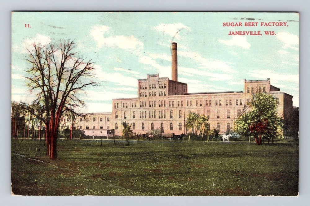Vintage 1908 Janesville WI Sugar Beet Factory Antique Postcard