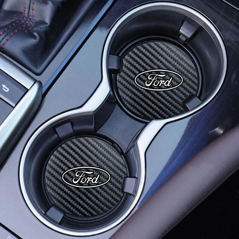 2Pcs Carbon Fiber Texture Car Water Coaster Cup Holder Cup Pad Mat for Ford