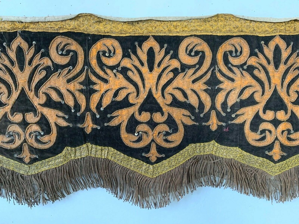 Antique Portuguese 18th Century brocade applique metallic embroidery textile