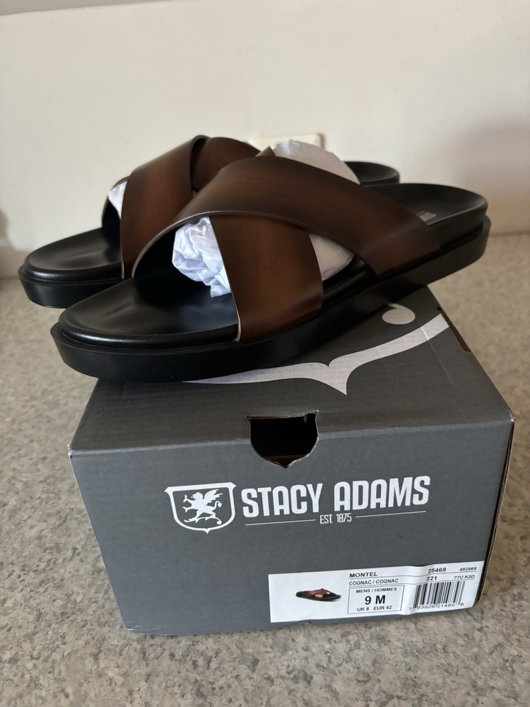Stacy Adams Montel Men's Brown Leather Slide Sandals US 9 Casual