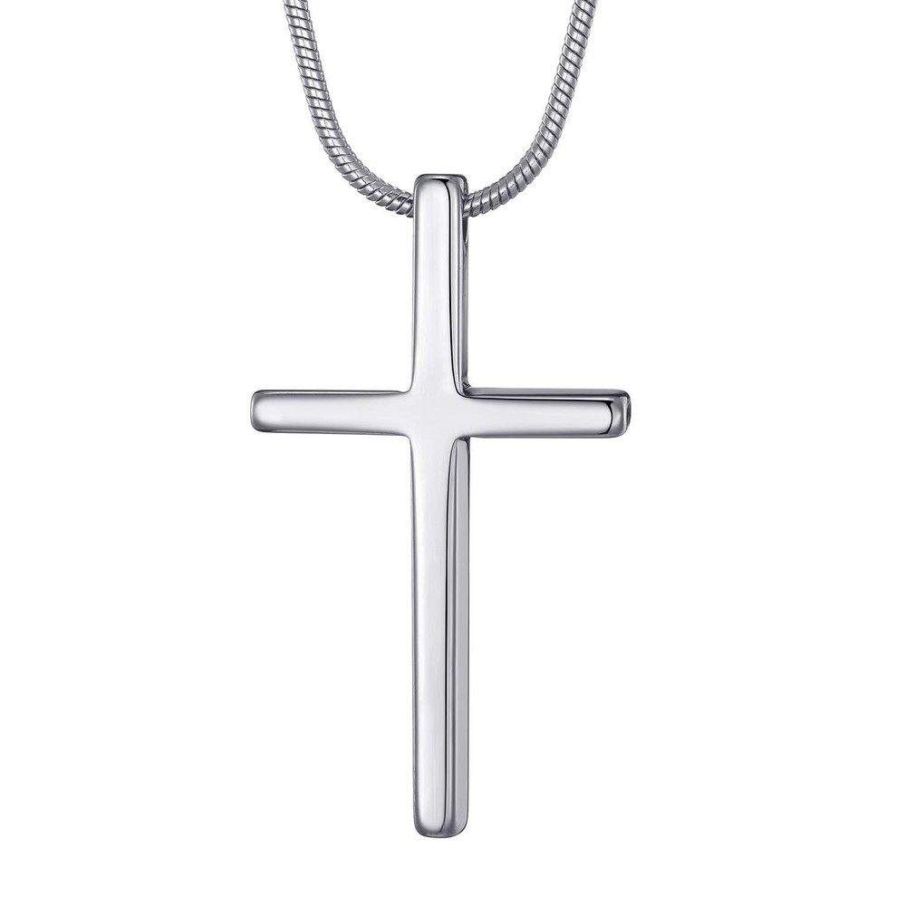 Tungsten Carbide Simple Cross Necklace for Men and Women, Unisex Pendant with...