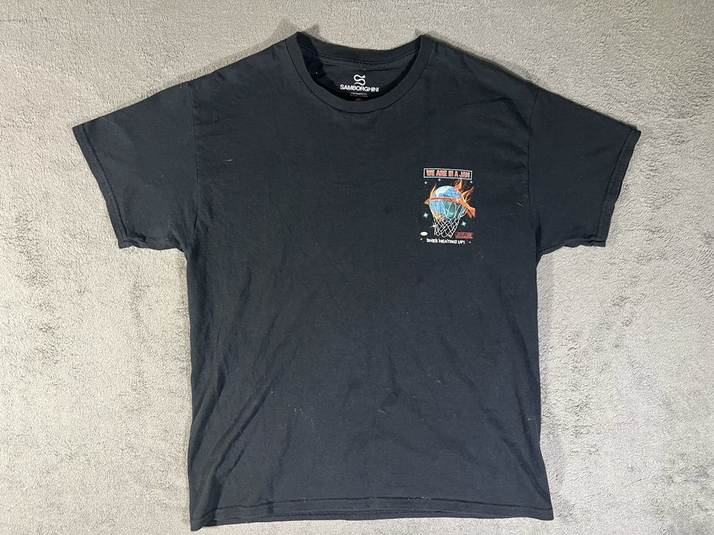 Samborghini Basketball Y2K Graphic Print T-Shirt Size Large Black Streetwear