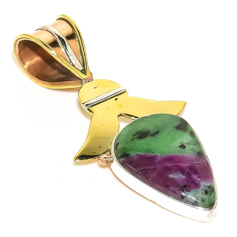 Ruby In Zoisite Lab-Created 925 Sterling Silver Gift Two Tone Pendant 1.50