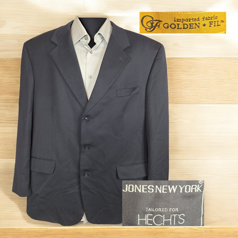 Jones New York Mens 46R Navy Wool Blazer 3 Button Ventless Jacket