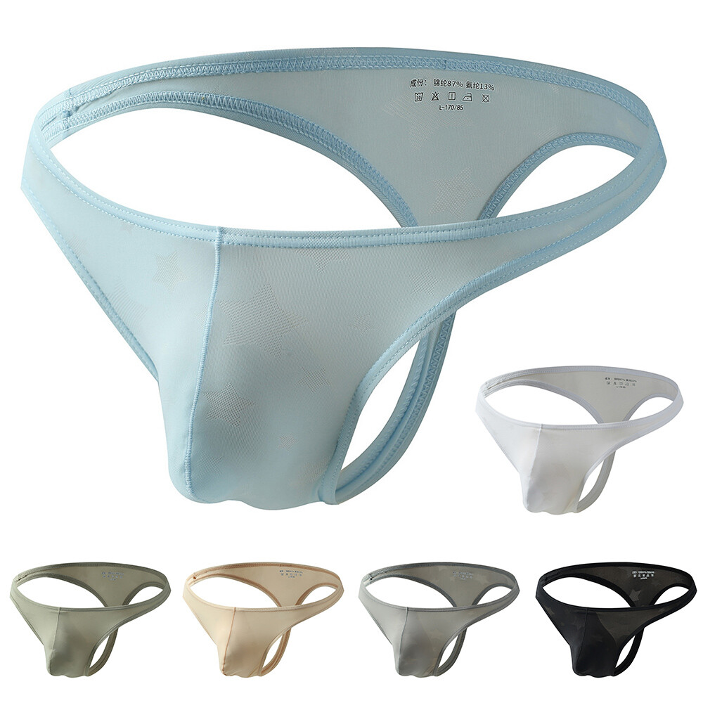 Sexy Men's Low Rise G String Thong Bikini Underwear Ice Silk Pouch Sheer Briefs