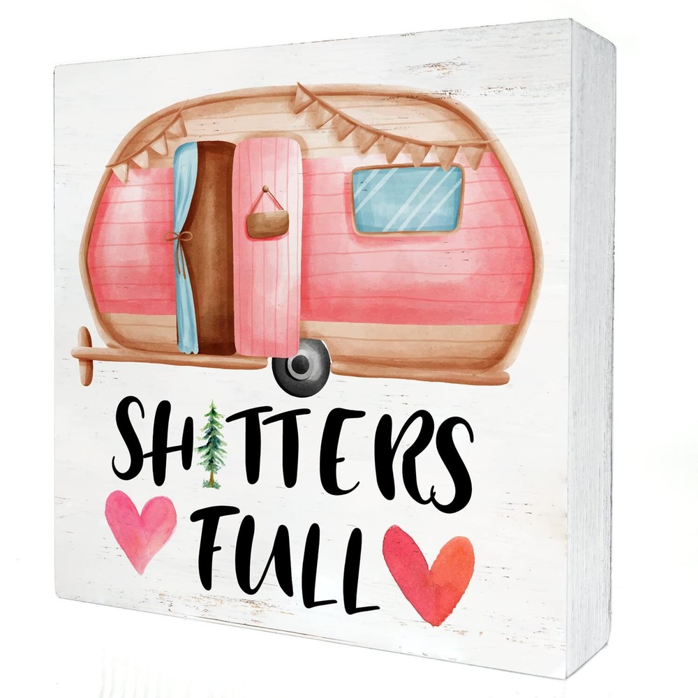 Funny Farmhouse Camping Wood Box Sign Home Decor Rustic RV Camper Camping Woo...