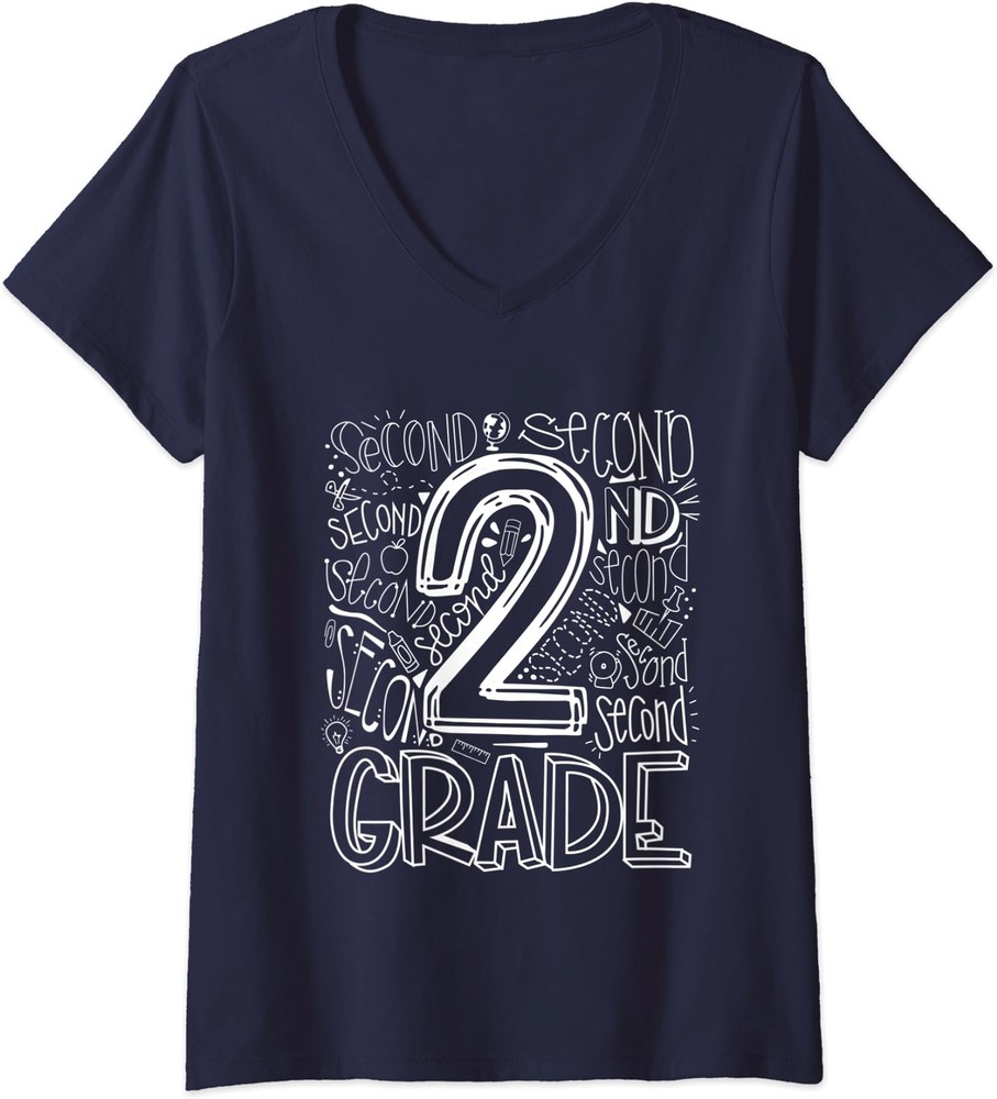Back To School 2nd Second Grade Typography Cool Gift Ladies' V-Neck Tshirt