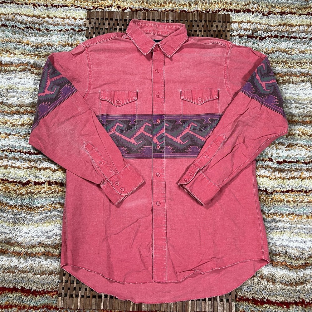 Vtg Wrangler Brushpopper Shirt XL 17 35 Western Rodeo Cowboy Pink Teal 90s