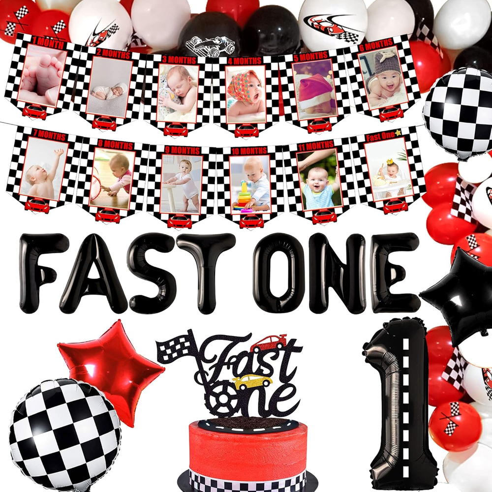 Jevenis Fast One Birthday Party Decoration Fast One Cake Topper Fast One Balloon
