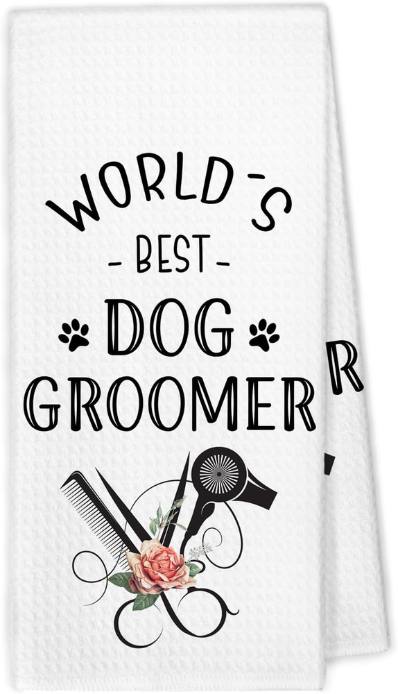 Dog Groomer Gifts Kitchen Towels, Dogs Groomer Gifts for Women Dish Hand Tea Tow