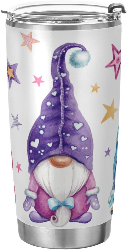 Cute Gnome Design 20Oz Insulated Tumbler with Lid BPA Free Stainless Steel
