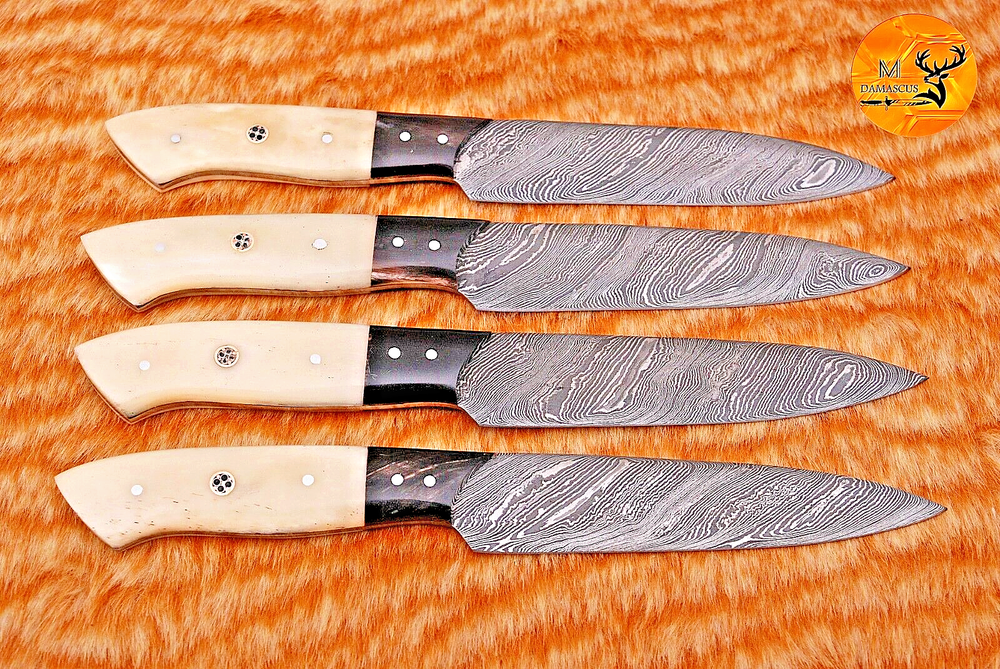 Custom Hand-Forged Damascus Steel Chef Steak Knife Set 1515