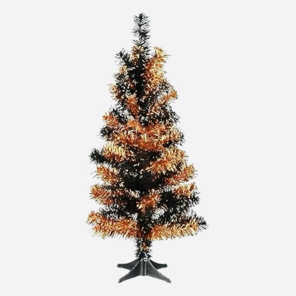 National Tree Company 24 In Tinsel Tree Halloween Seasonal Holiday Orange Black