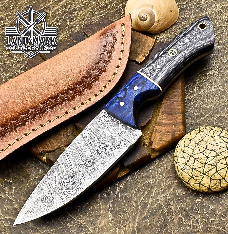 Custom Damascus Steel Hunting Skinner Knife with Pakka Wood Handle