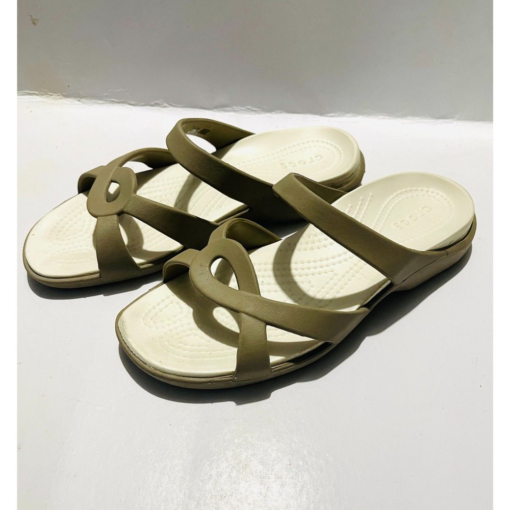 Crocs comfort sandals Tan Slide summer beach strappy waterproof  women's 8W
