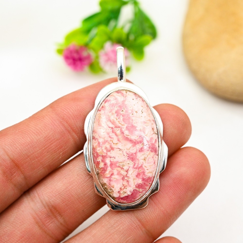 Rhodochrosite Sterling Silver Pendant Handmade Jewelry Wedding Gift