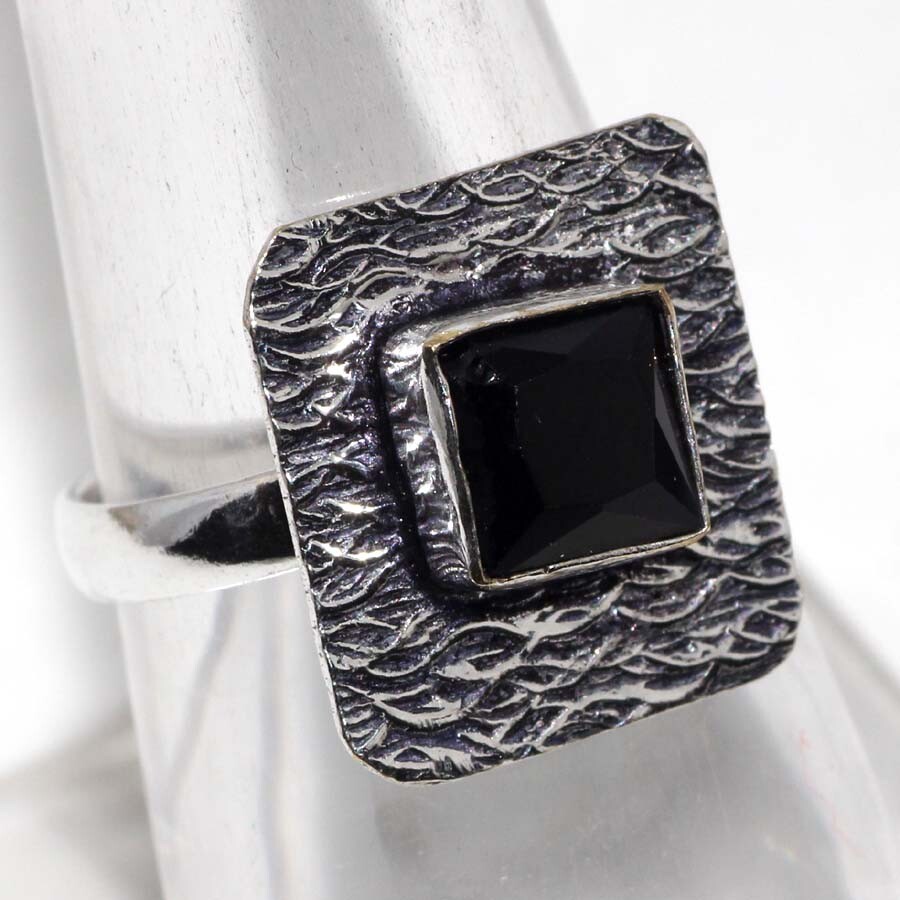 Black Onyx 925 Silver Plated Gemstone Ring US 9 Independence Day Sale JW