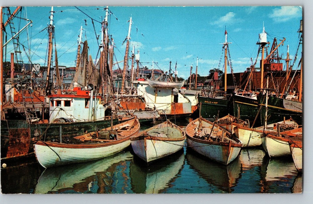 Vintage 1950s Fishing Boats at Gloucester MA Harbor Postcard