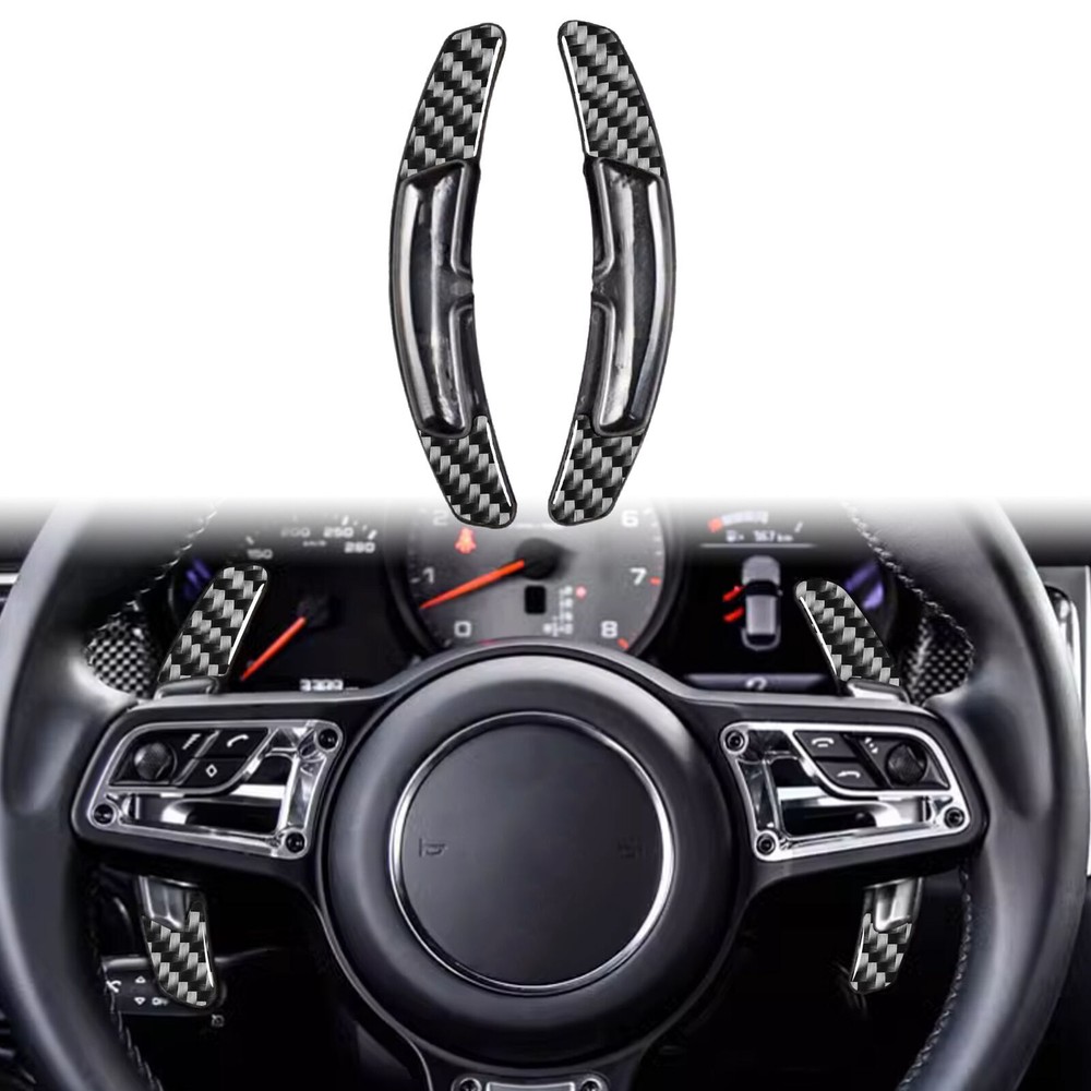 2PC For Porsche Panamera/Macan/718 Carbon Fiber Steering Wheel Shift Paddle Trim