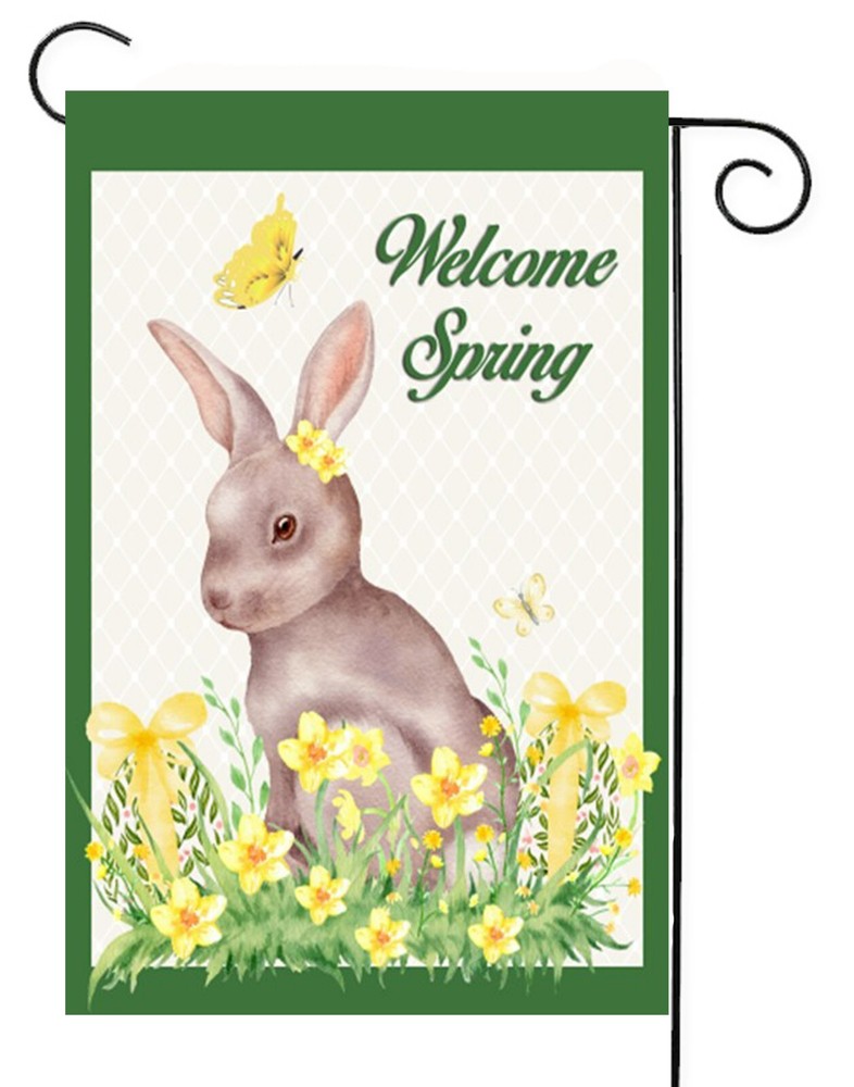 Welcome Spring Bunny Garden Flag  ~  12x18     Quality  Double Sided