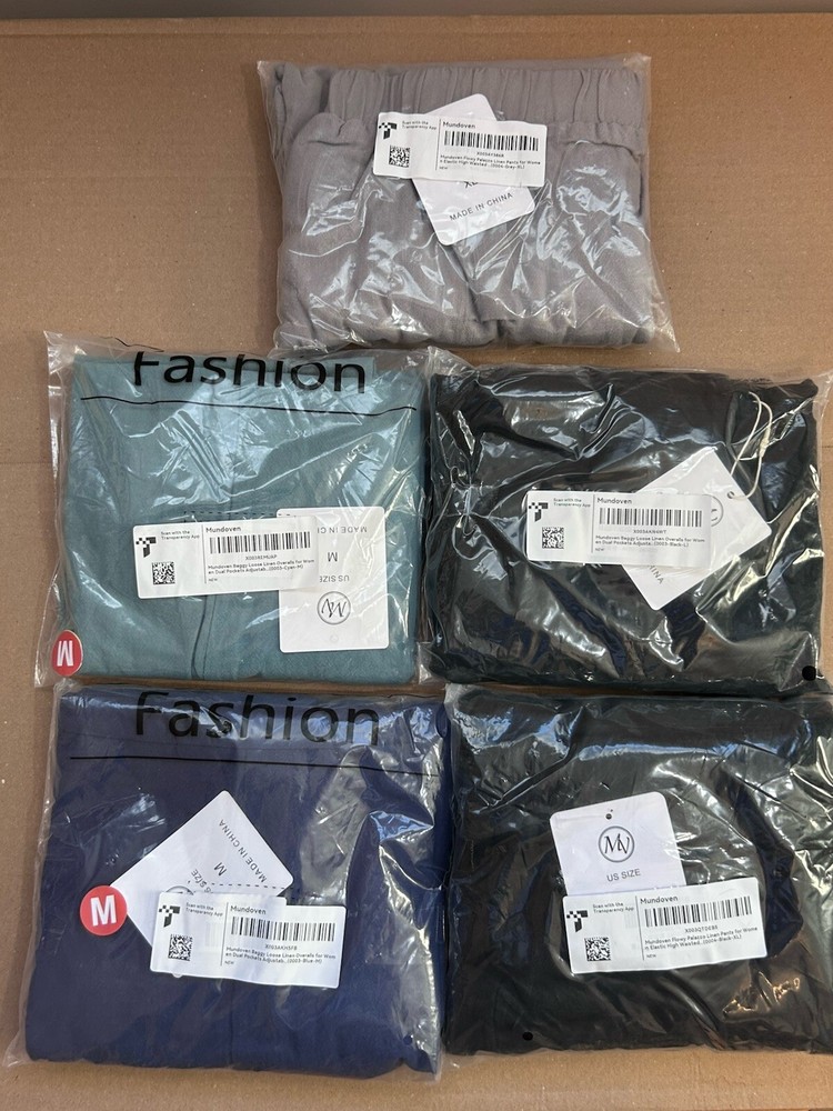 Lot Of 5 NWT Women’s Mundoven Loose Baggy Linen Pants & Overalls Mixed Sz