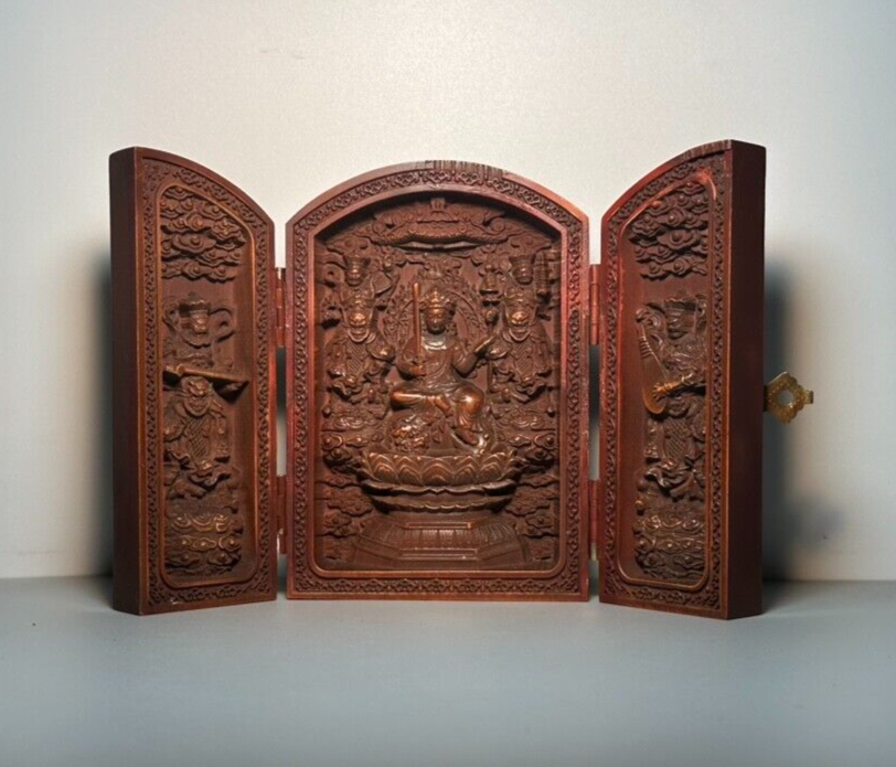 Chinese handmade Natural Boxwood Wood Carving Statue Exquisite Wooden Sculpture