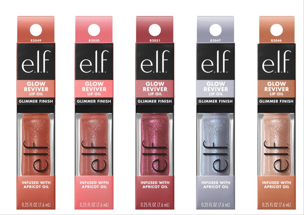 5 Pk e.l.f. Glow Reviver Glimmer Finish Lip Oil Assorted Lot Of 5