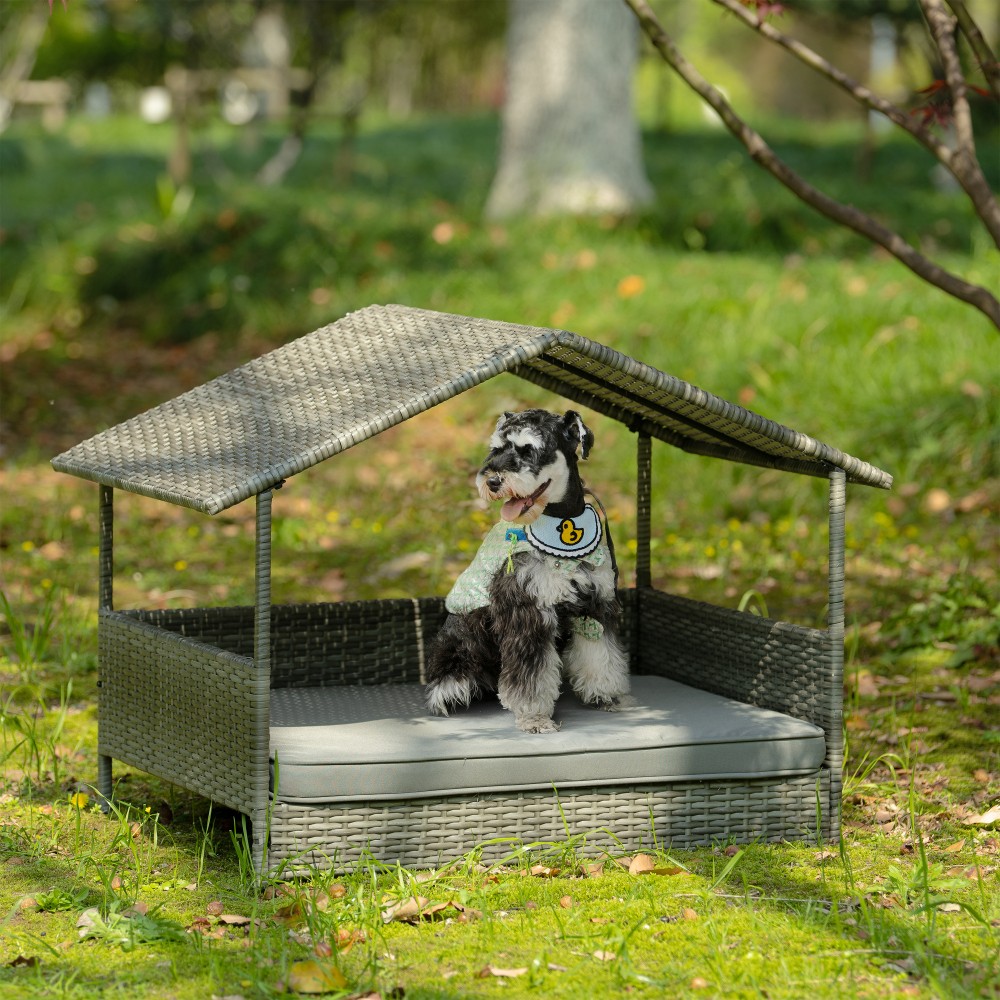 Pet Dog Bed Seasonal PE Woven Pet Furniture With Canopy With Soft Padding