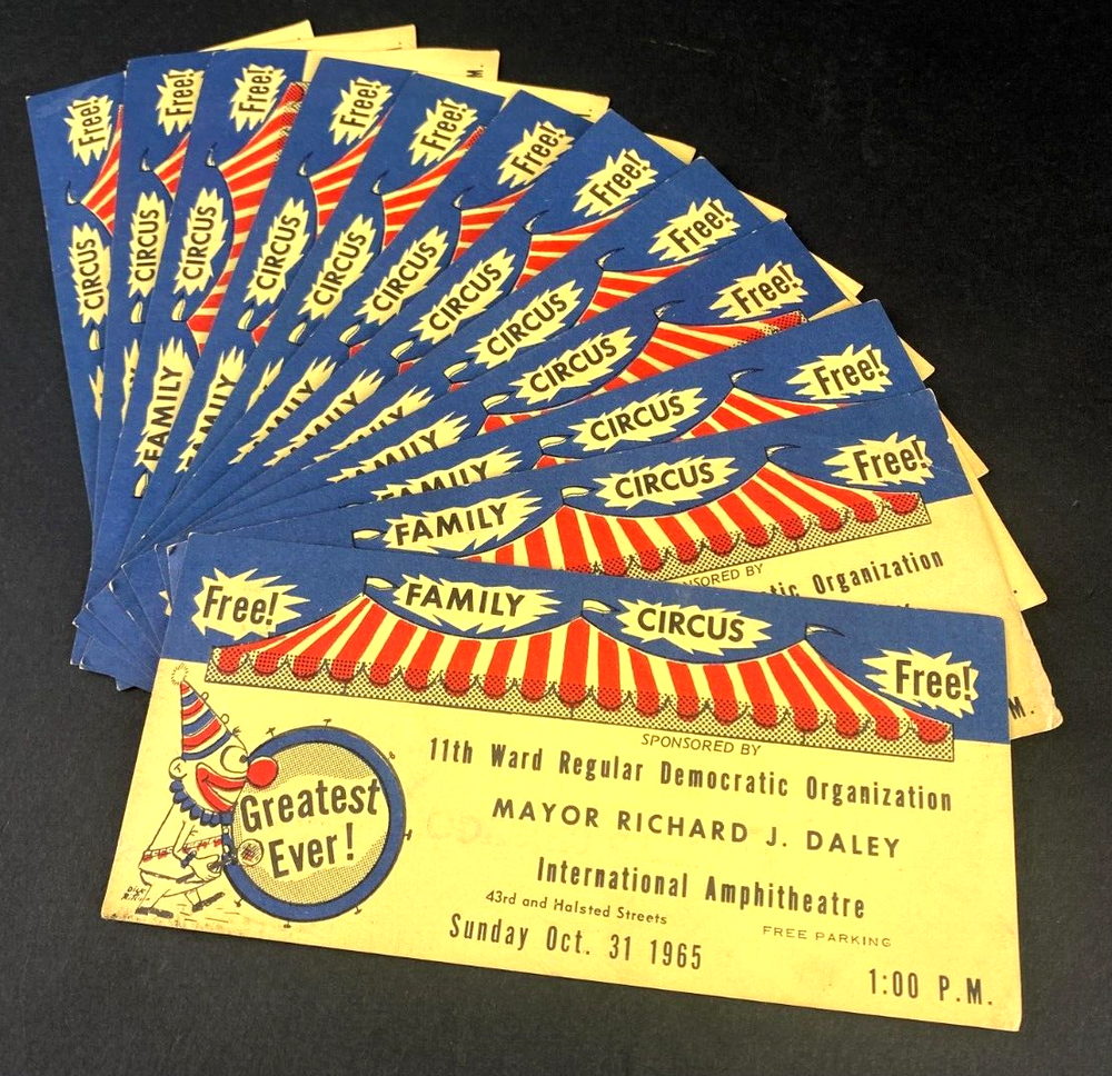 Vintage 1965 Mayor Richard J. Daley Chicago Democrat Circus Ticket - Lot of 12