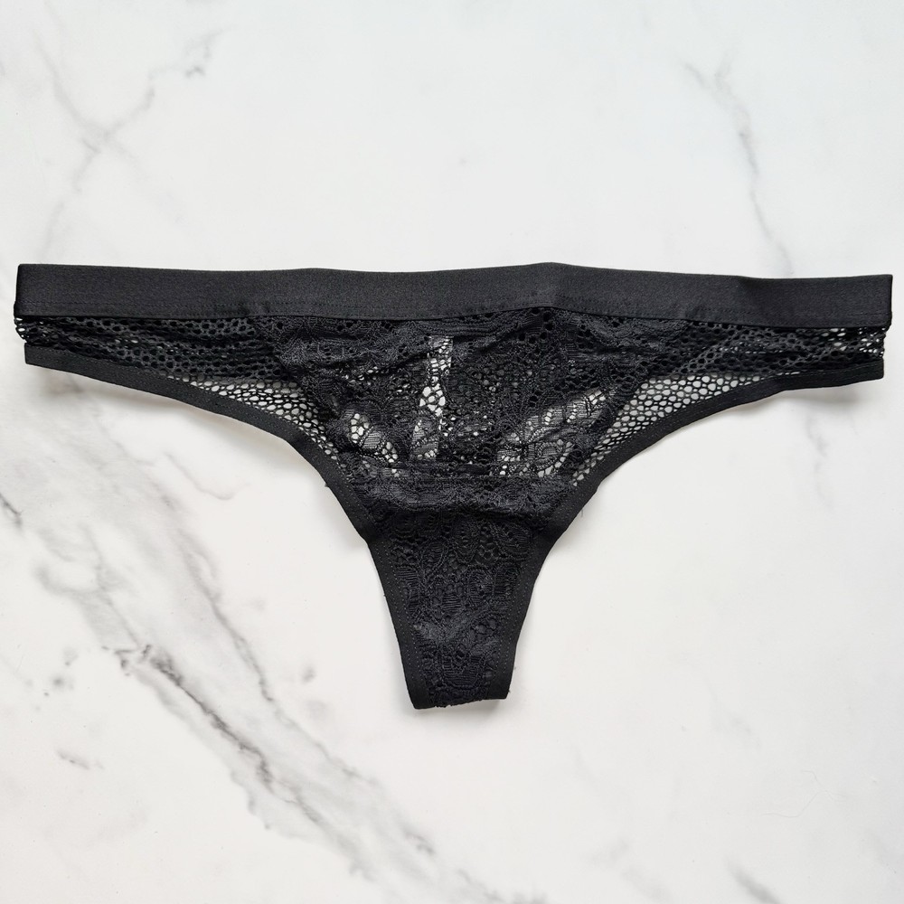Soma Mixed Media Thong Panty in Black - Sizes S M L XL
