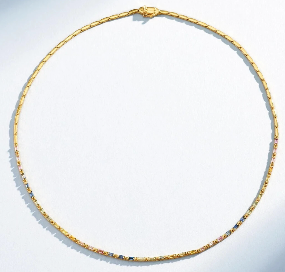 15Ct Multi-Color Baguette Simulated Gem Tennis Necklace in 14k Gold Over