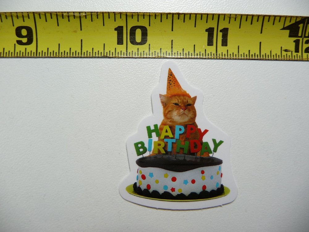 FUNNY CAT KITTEN STICKER DECAL HAPPY BIRTHDAY CAKE CUTE PET FELINE