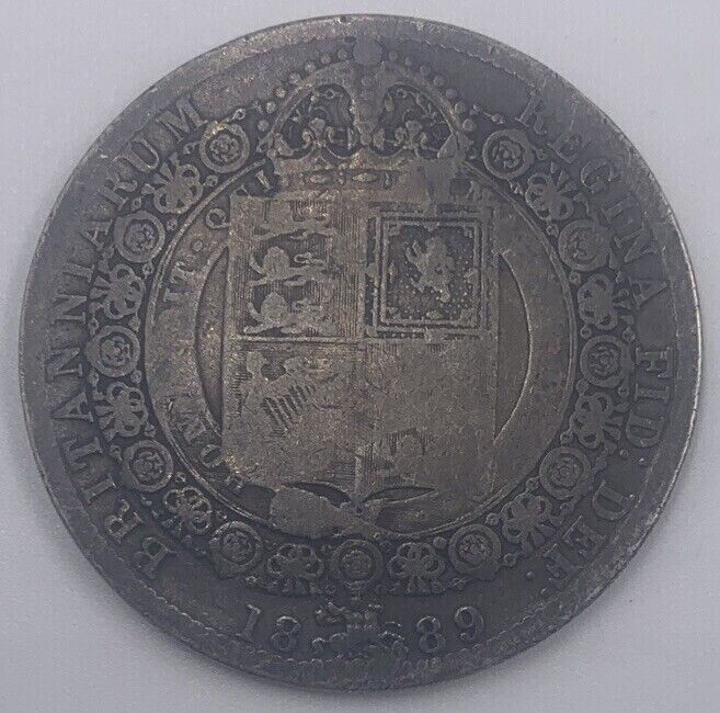 1889 Victoria Half Crown British Silver Coin Fair Condition
