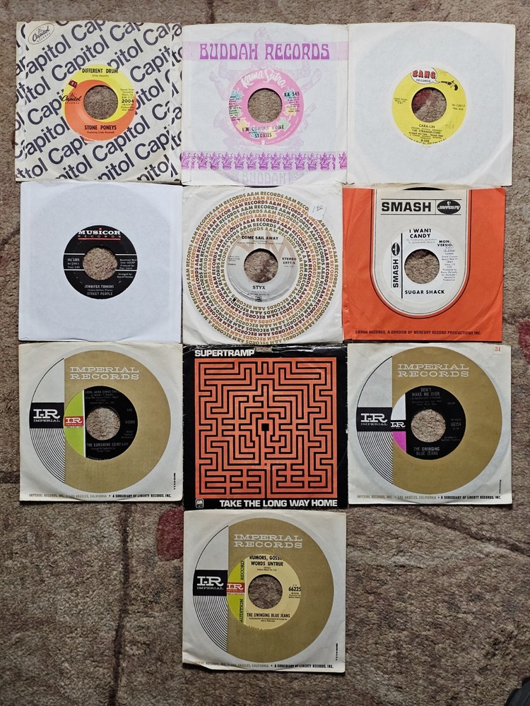 Lot 10 Pop Rock 45's Stone Poneys Stories Strangeloves Styx Sugar Shack +4