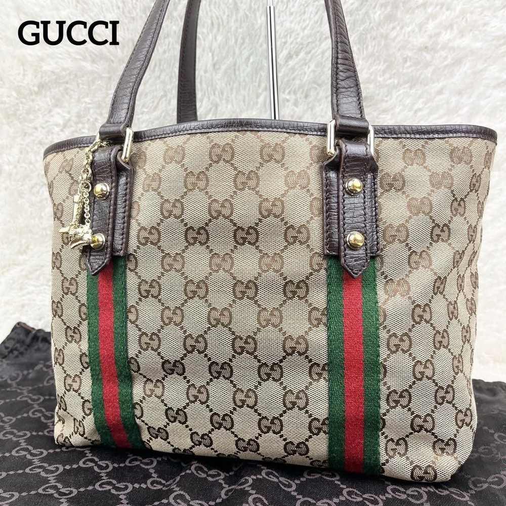 Pre-Owned Gucci GG Canvas Sherry Tote Bag with Charm