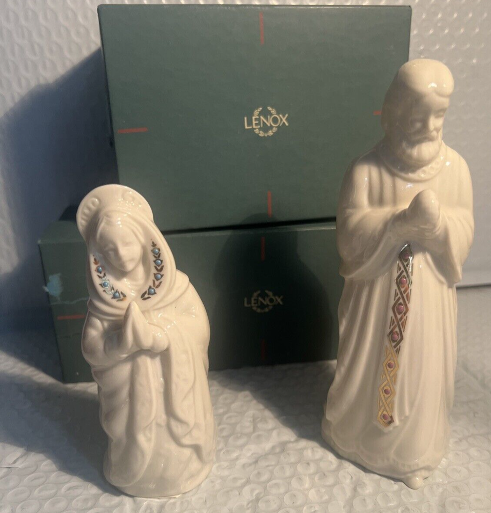 Vintage Lenox China Jewels Nativity Set Joseph & Mary 1993 Holy Family USA w Box