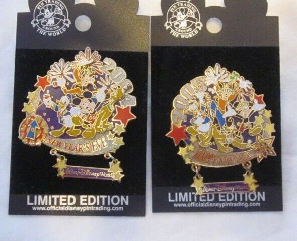 Disney World New Years Eve 2004 Day 2005 Limited Edition Dangle Pin Set  -image